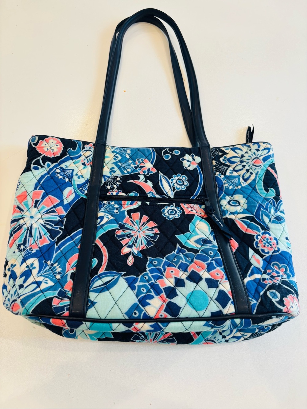 Vera Bradley Lotus Flowers Tote in Navy, Aqua and Coral size H 10 W 15